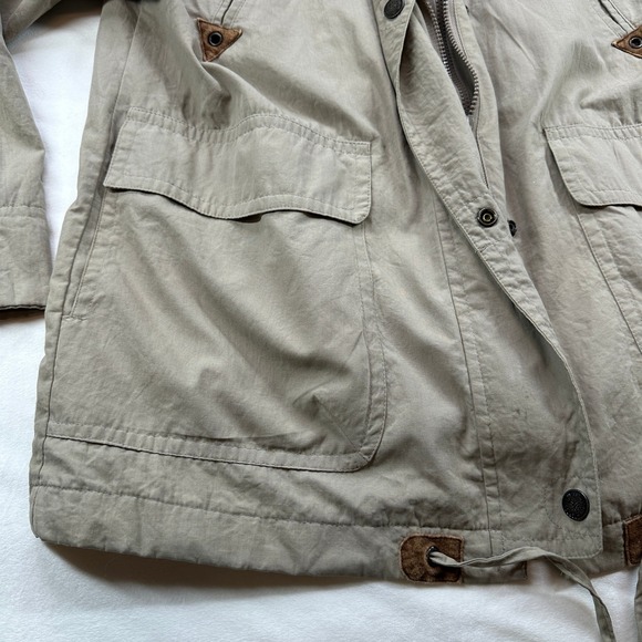 MULBERRY STREET Khaki Utility Jacket Tan Vintage Y2K Button‎ Snap Pockets S - Picture 2 of 16